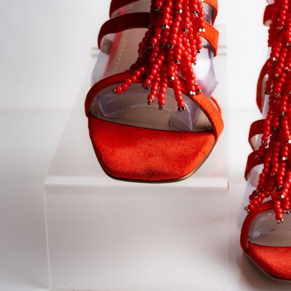 Boden Womens Sandals Heels Orange Strappy Beaded Open Toe Suede US 7 EU 38 - Picture 8 of 10